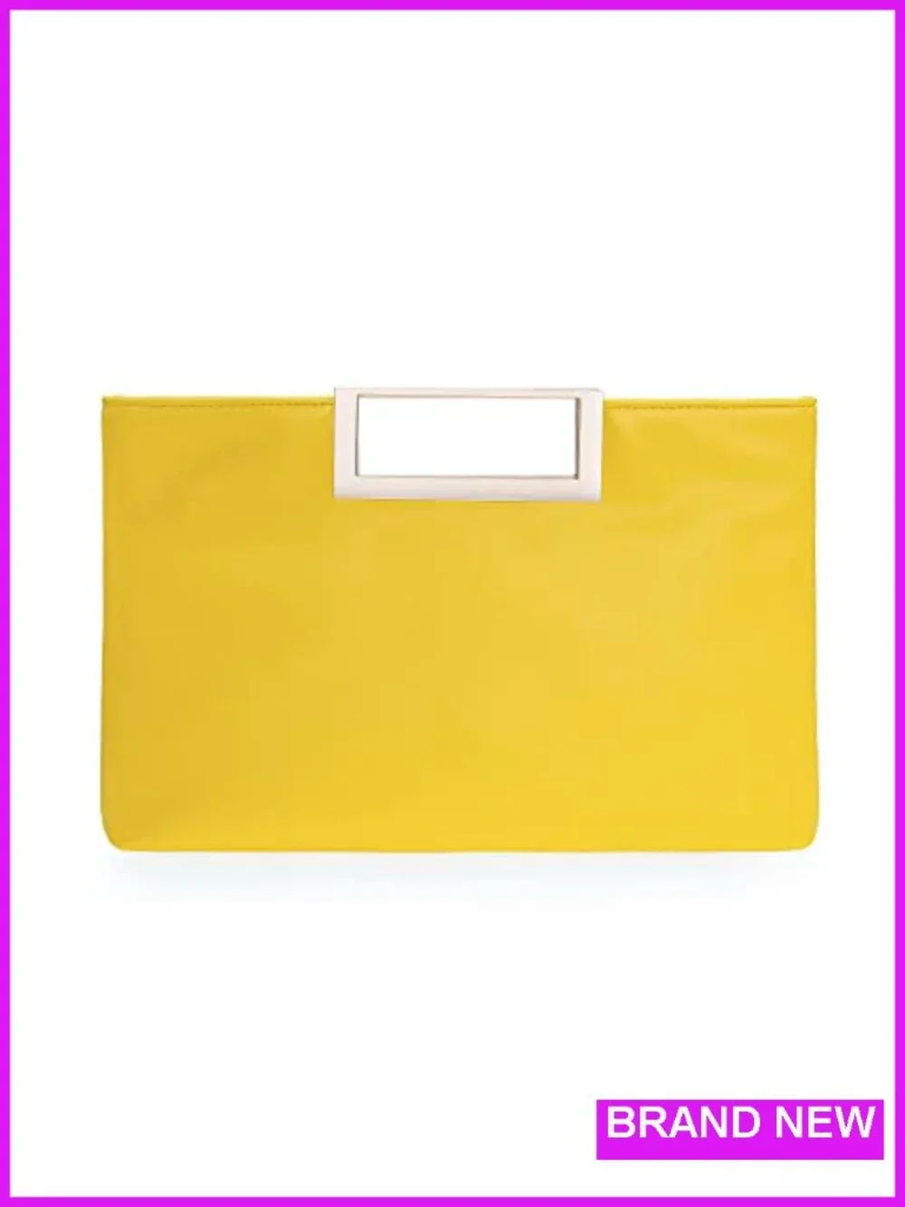 Faux Leather Convertible Clutch Purse with Chain Strap, Square Metal Handle